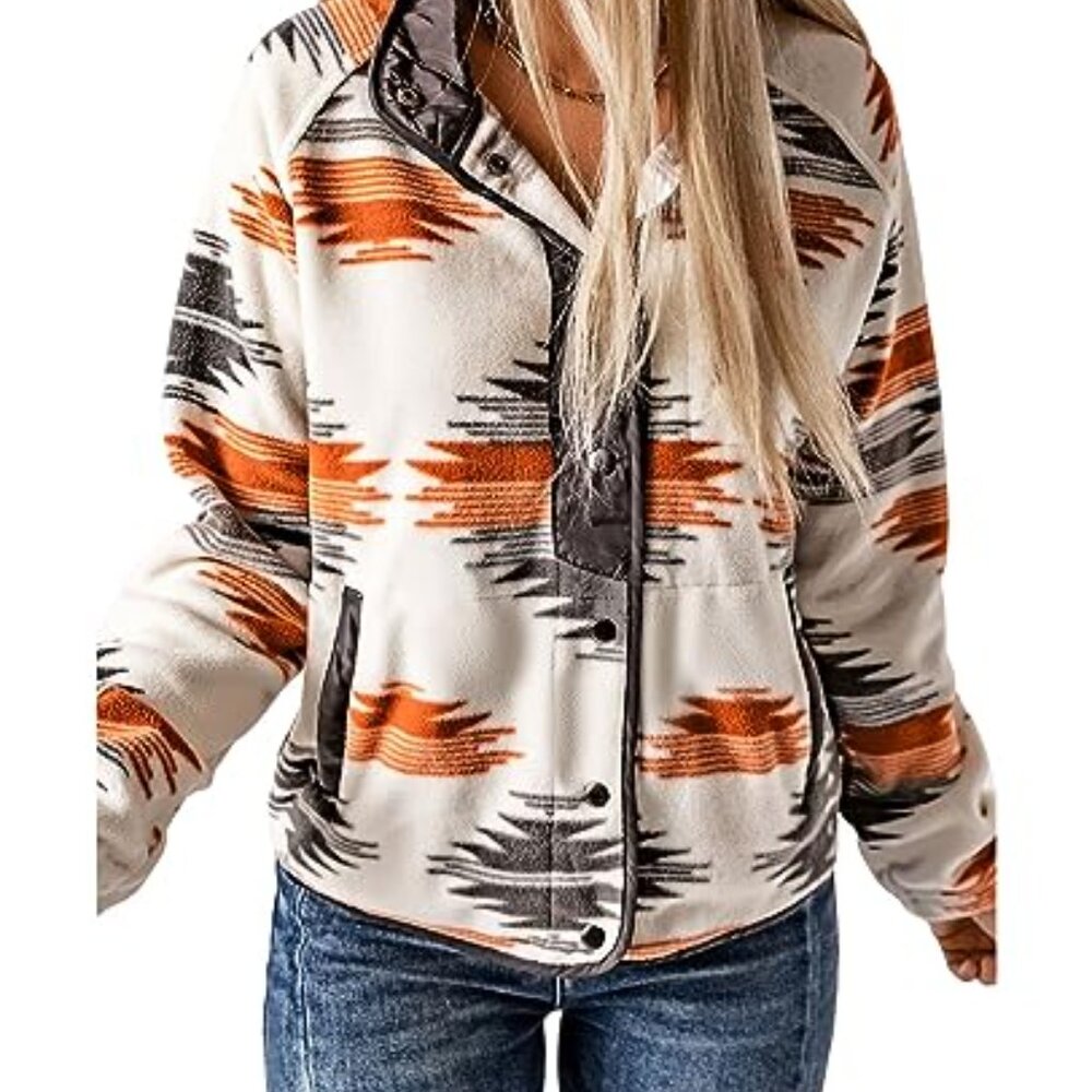 Fleece Snap Button Shacket Western Aztec Print Lo… - image 2